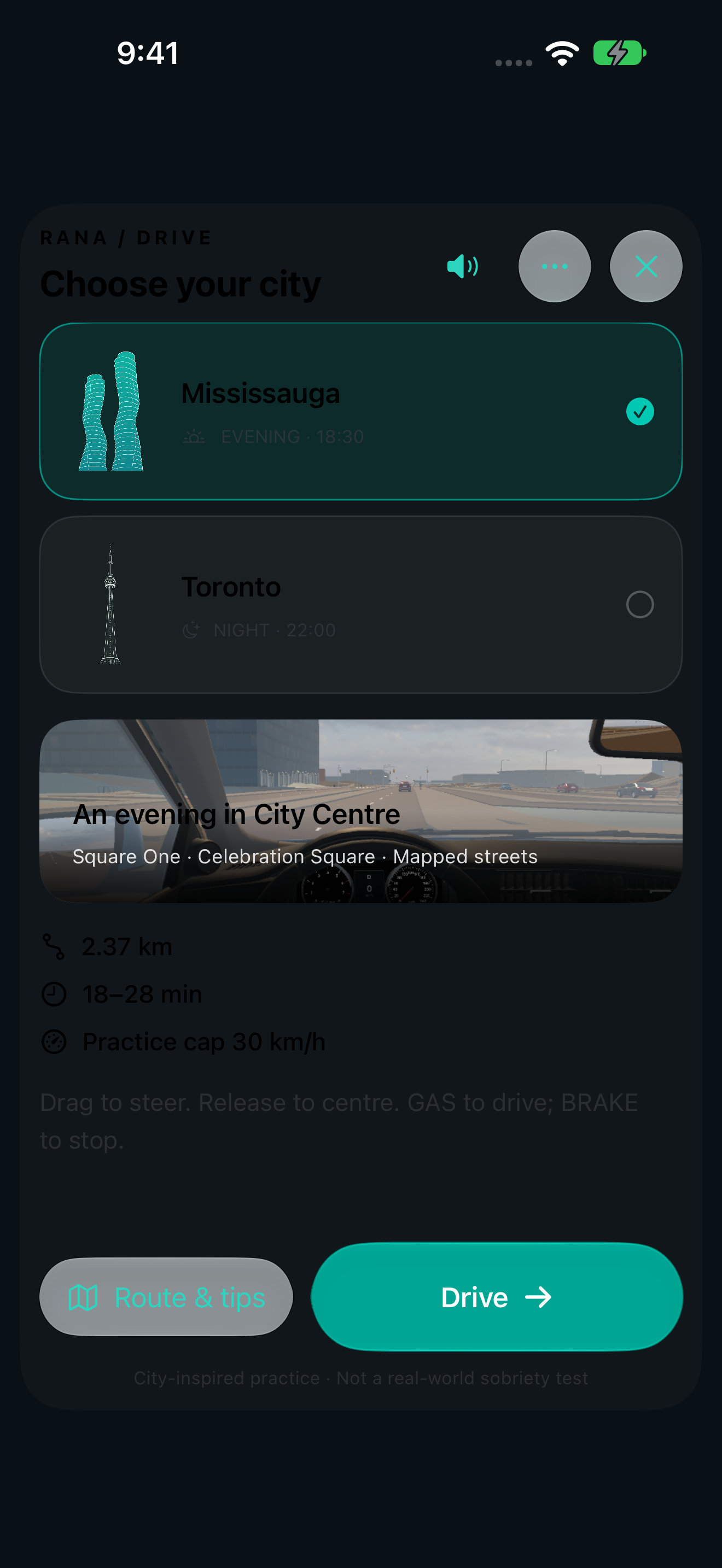 Rana driving simulator, choose your city
